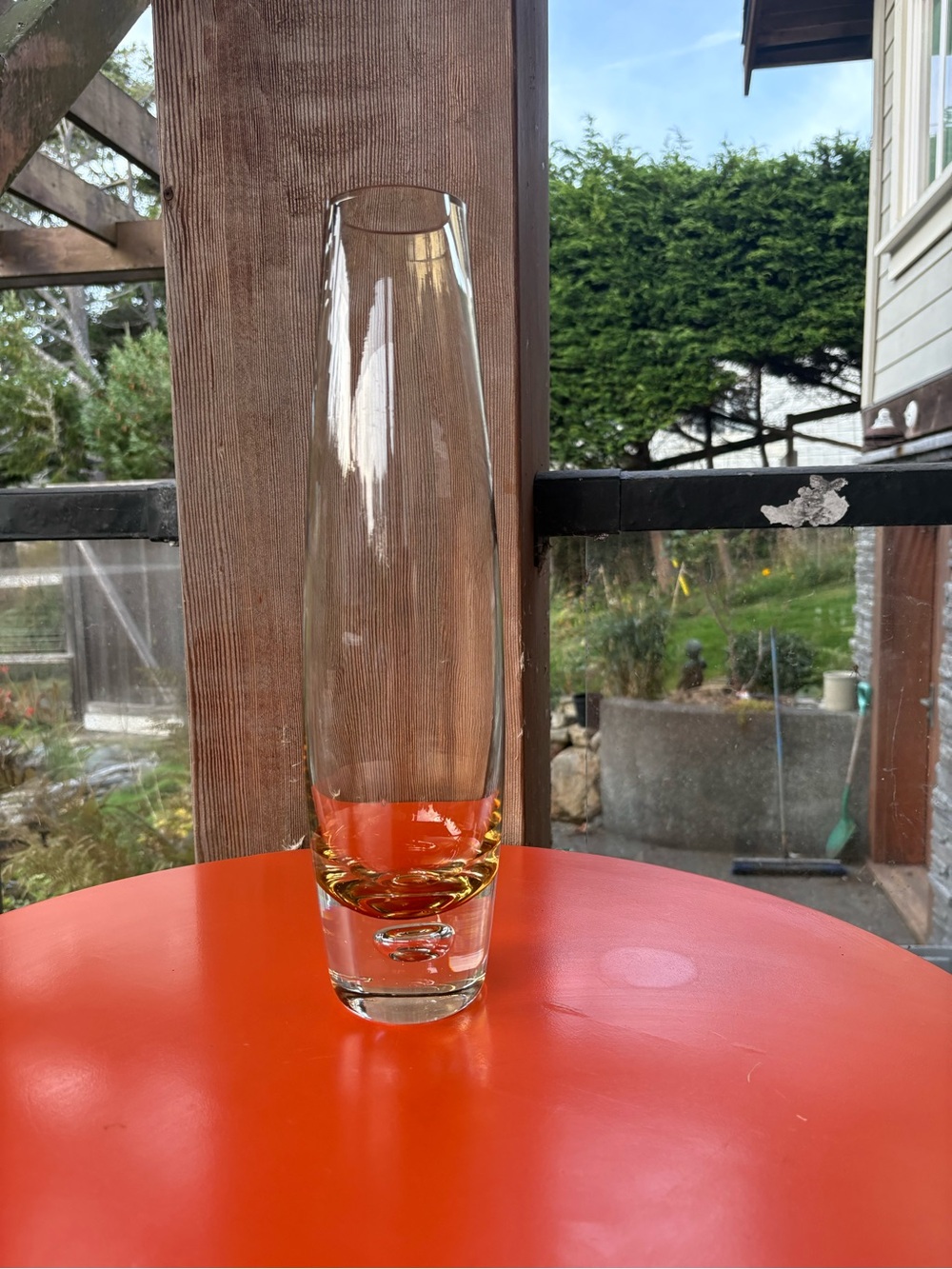 Amber coloured Scandinavian torpedo glass vase